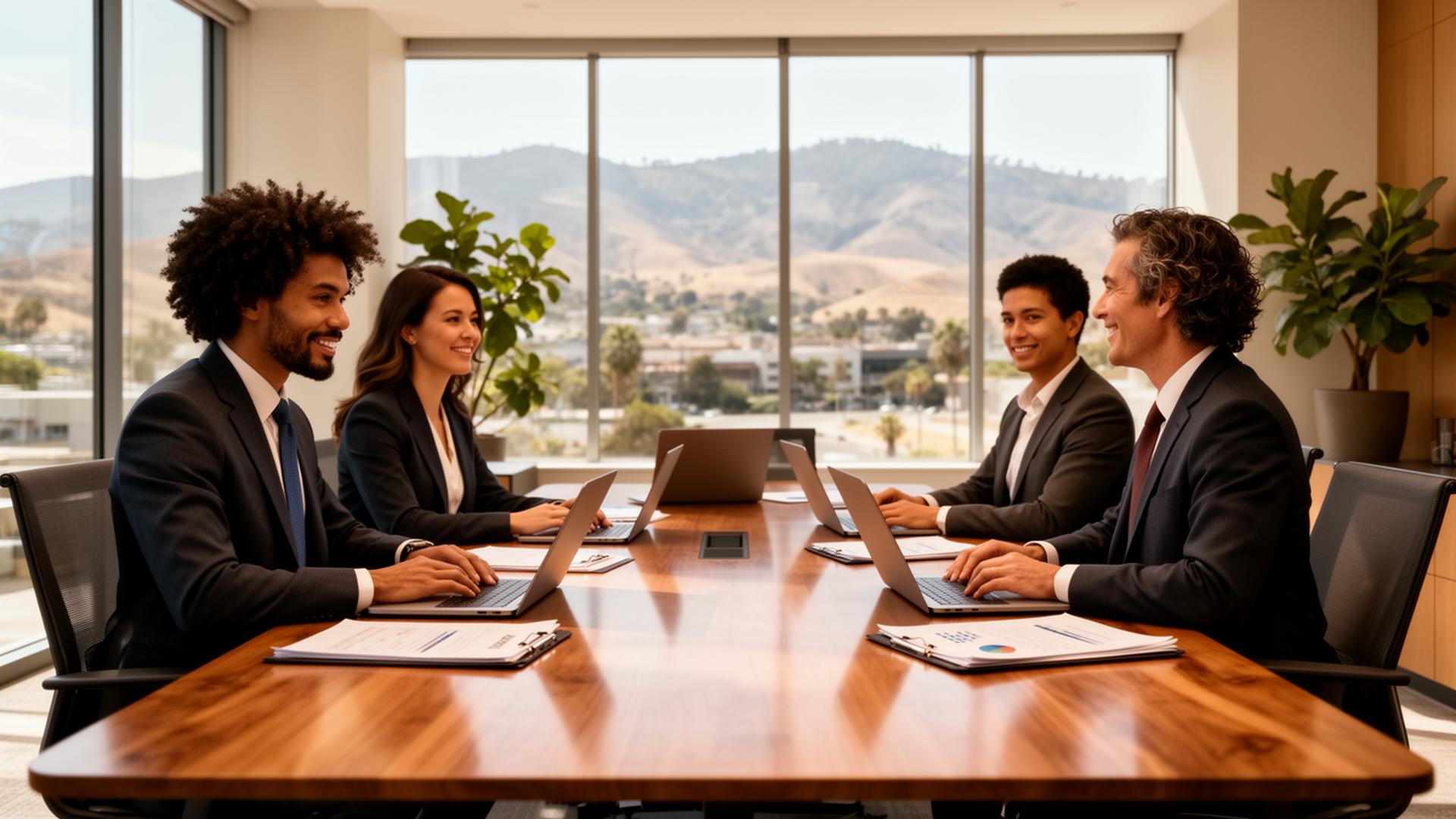 FRS advisors collaborating with a client in a modern Central California office